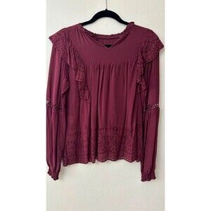 Knox rose burgundy long sleeve women blouse size XS